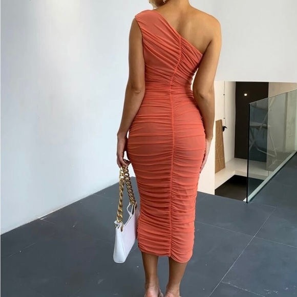 One Shoulder Mesh Bodycon Dress - Picture 2 of 5